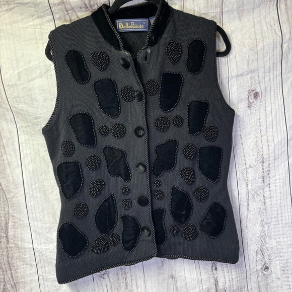 Vintage embroidered Beaded Gray and Black Women's Vest Medium - Picture 1 of 9